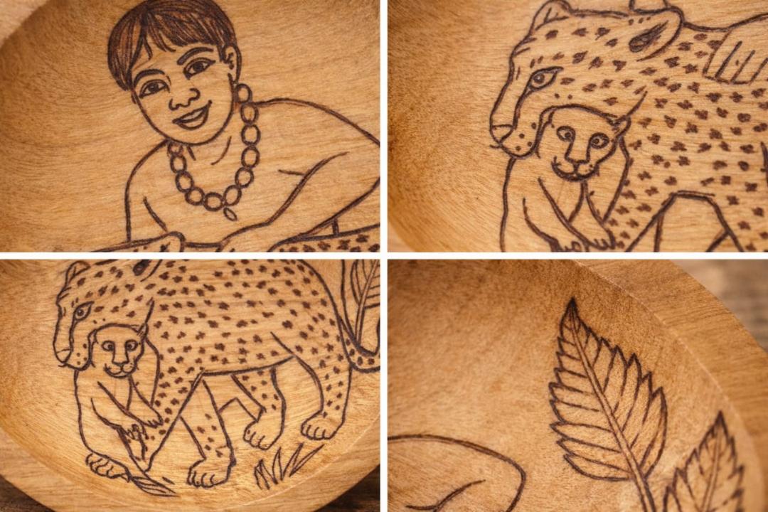 Plate with jaguar graffiti.