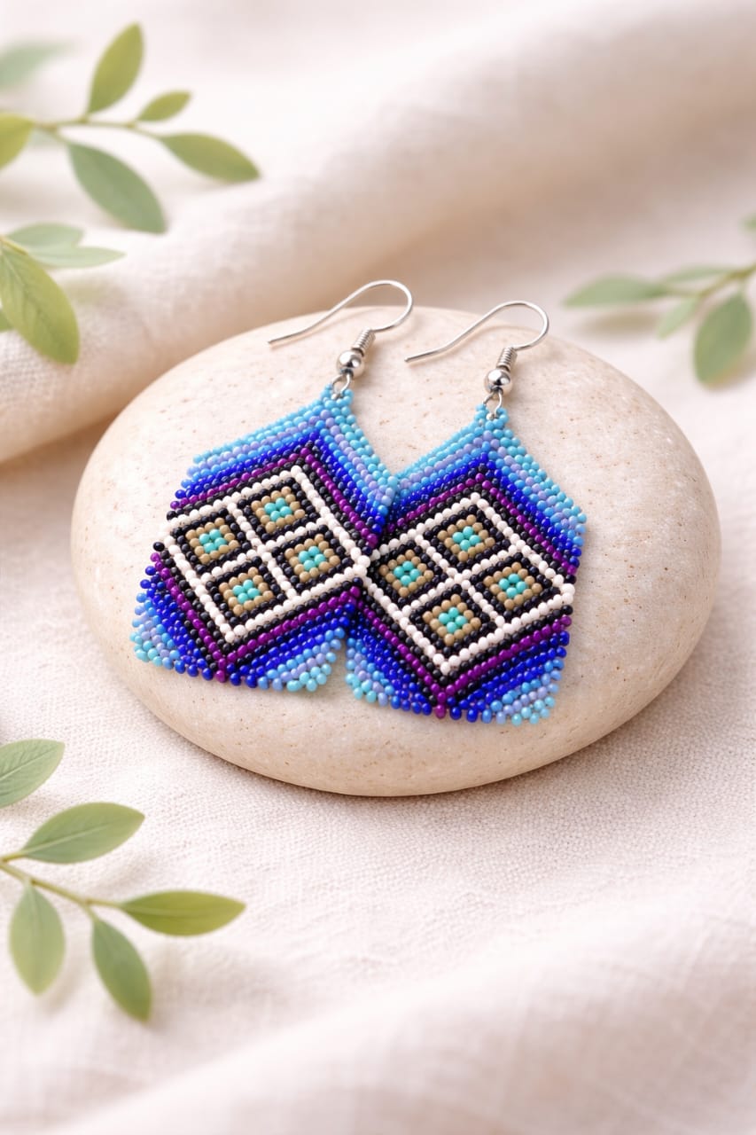 BRAZILIAN BLUE DIAMOD BEADED EARRINGS