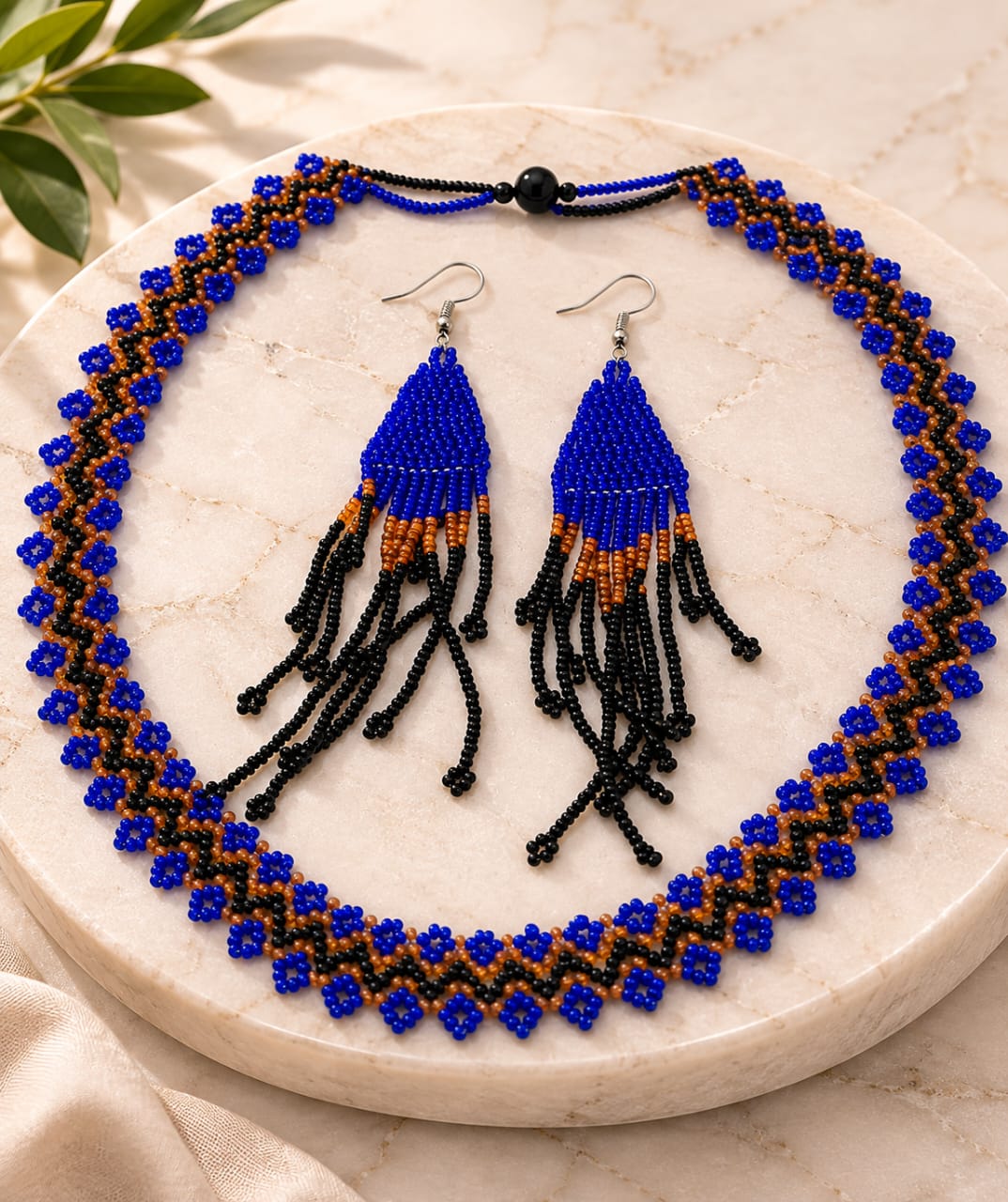 Brazilian Cobalt Blue Beaded Jewelry Set