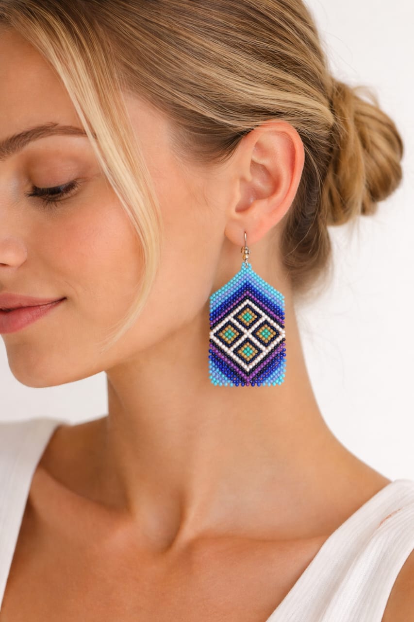 BRAZILIAN BLUE DIAMOD BEADED EARRINGS