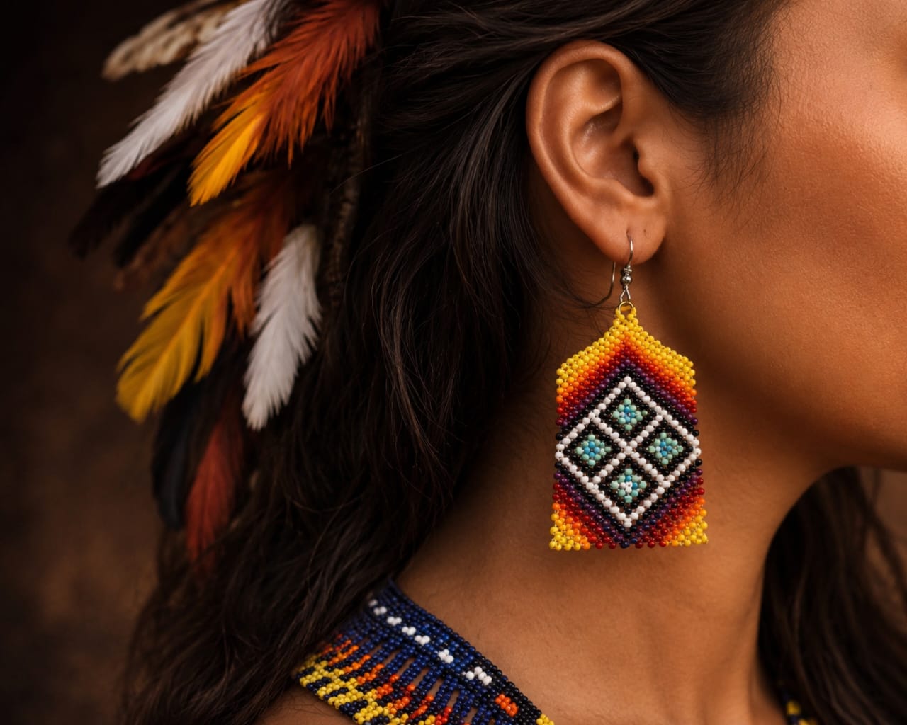 BRAZILIAN BEADED DIAMONDDROP EARRINGS