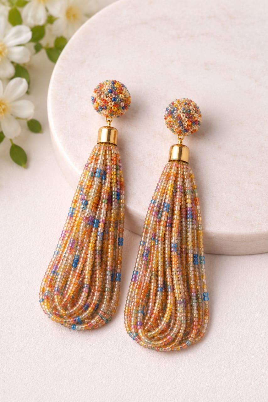 Brazilian Multicolor Cascade Beaded Earrings