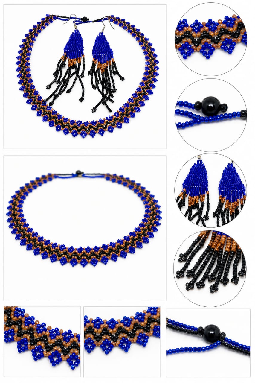 Brazilian Cobalt Blue Beaded Jewelry Set