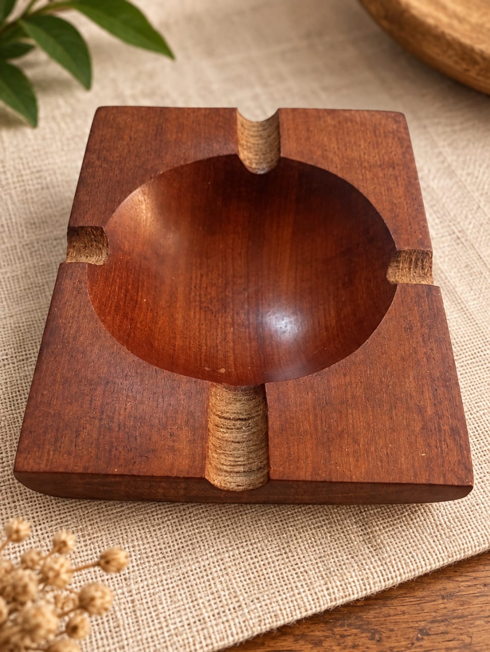 Brazilian Sculptural Square Wooden Ashtray