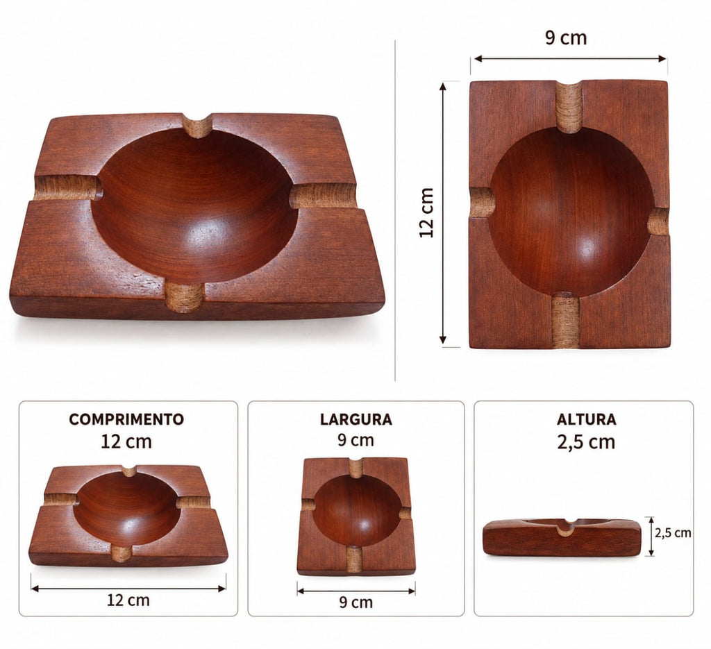 Brazilian Sculptural Square Wooden Ashtray